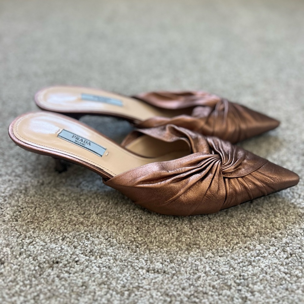 PRADA Metallic Leather Twist Mule